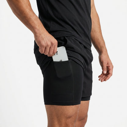 PaceLock™  2-in-1 Träningsshorts med studsfri mobilficka