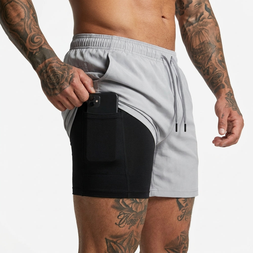 PaceLock™  2-in-1 Träningsshorts med studsfri mobilficka